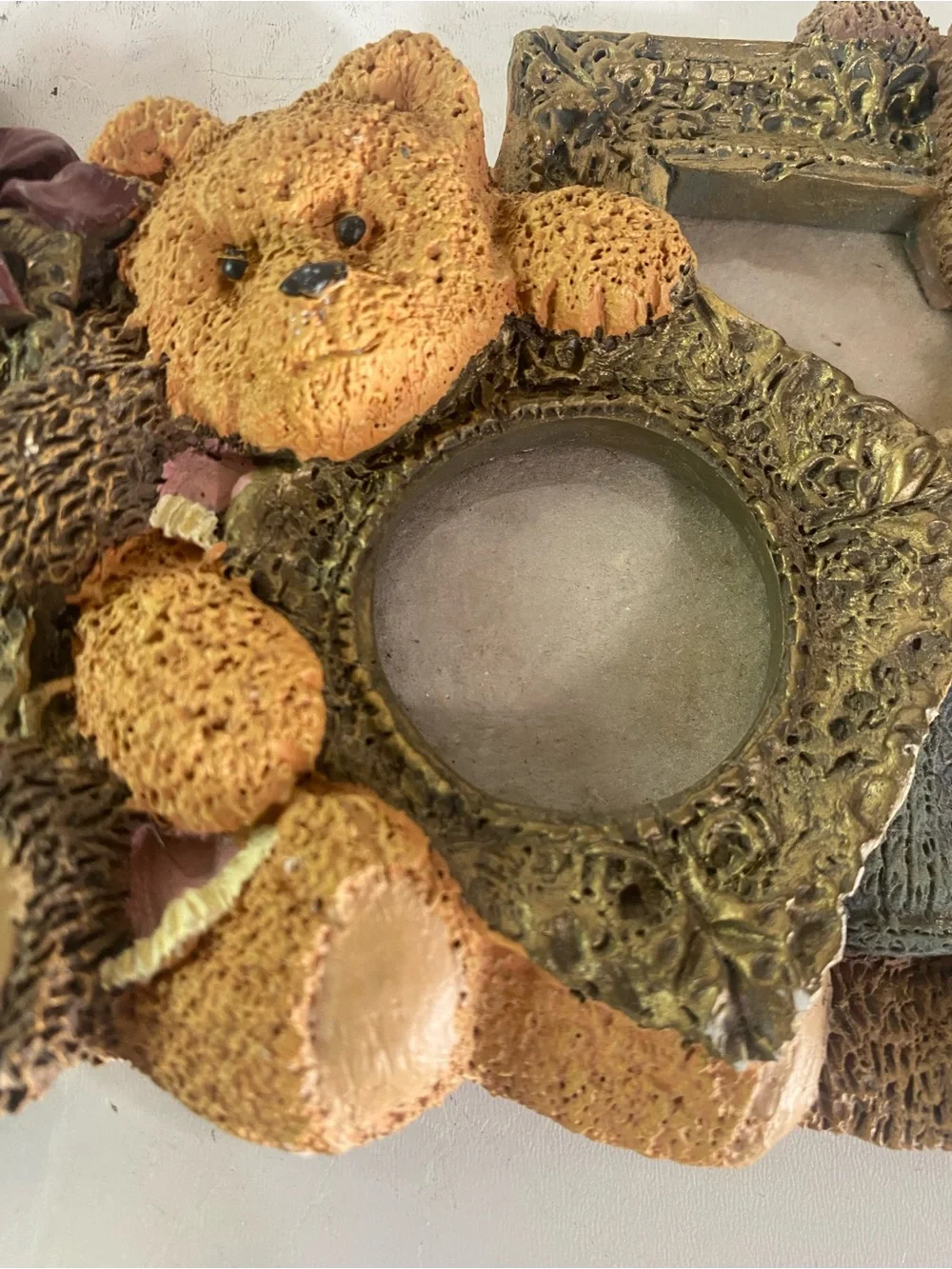 Vintage 1990s Teddy Bear Picture Frame Holds Four Mini Photos, Tabletop Collage